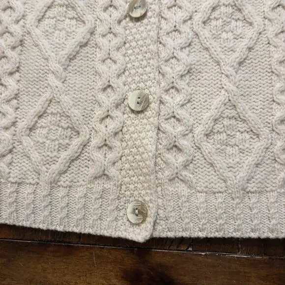Aran Crafts Sweater Cardigan Womens Medium White 100% Merino Wool Ireland - Picture 6 of 9